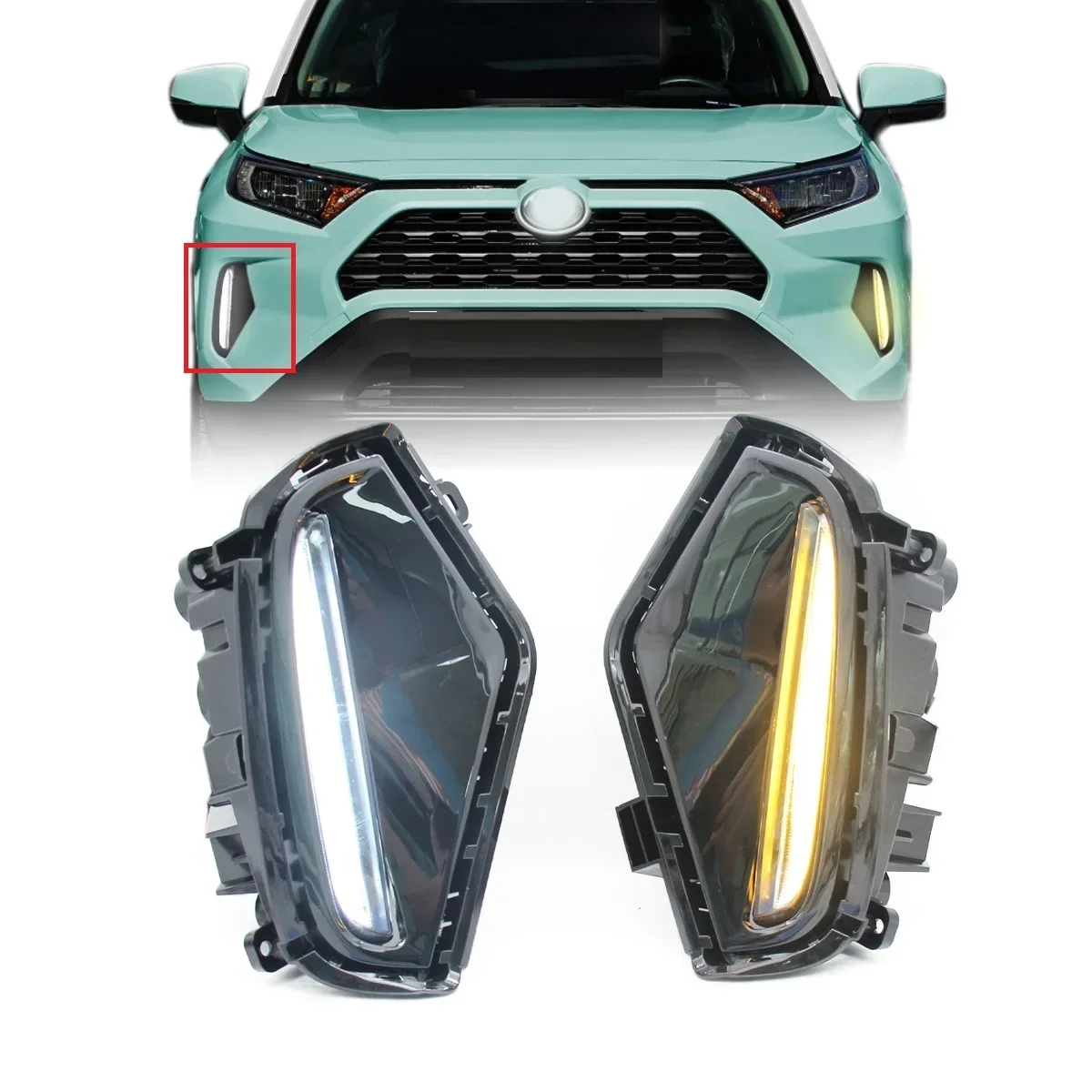 

LED Front Bumper Fog Light Day Light Daytime Running Lights Turn Signal for Toyota RAV4 2018 2019 2020 2021 2022