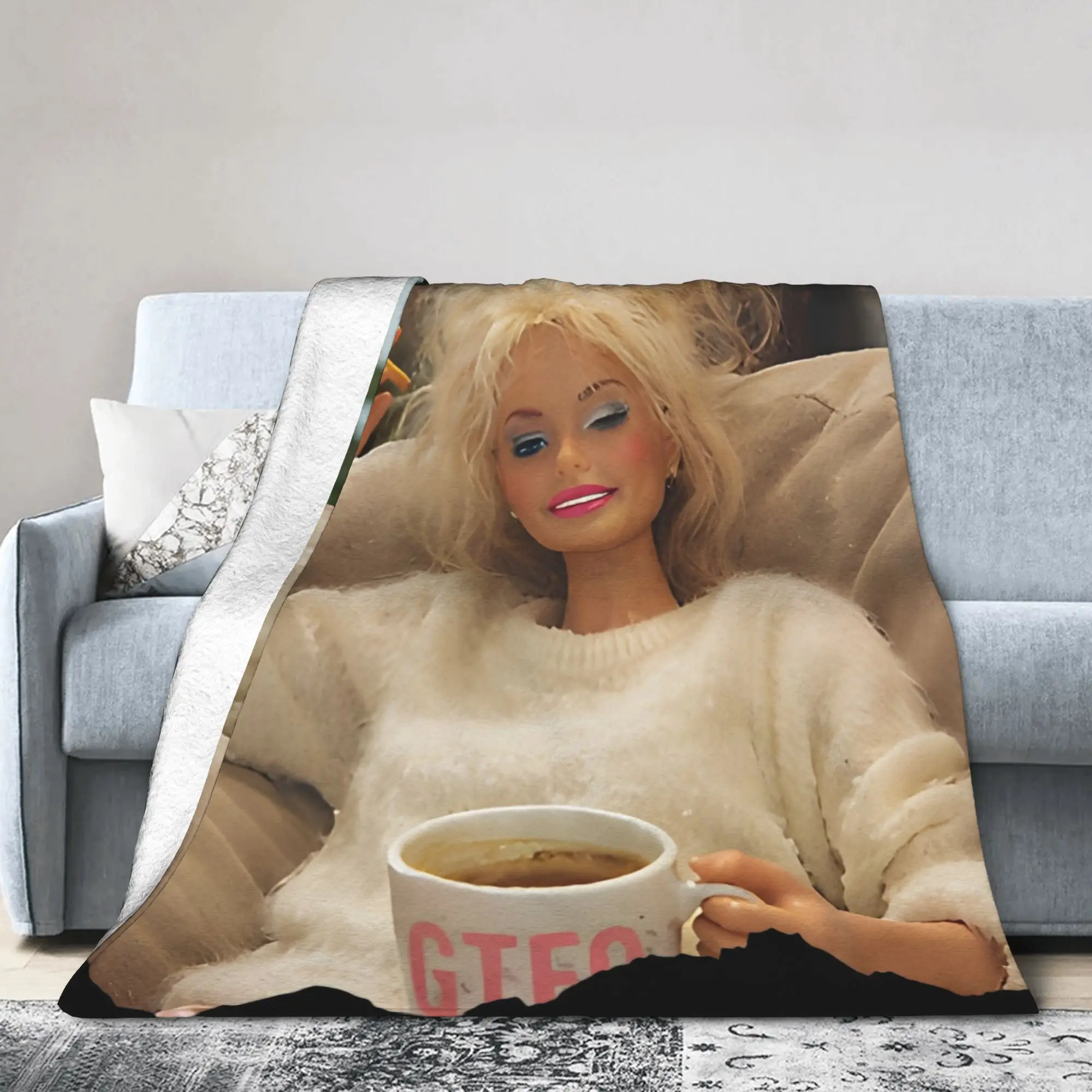 Funny Blonde Doll Disheveled Doll Blanket Soft Fleece  Comfortable Throw Blanket Machine Washable