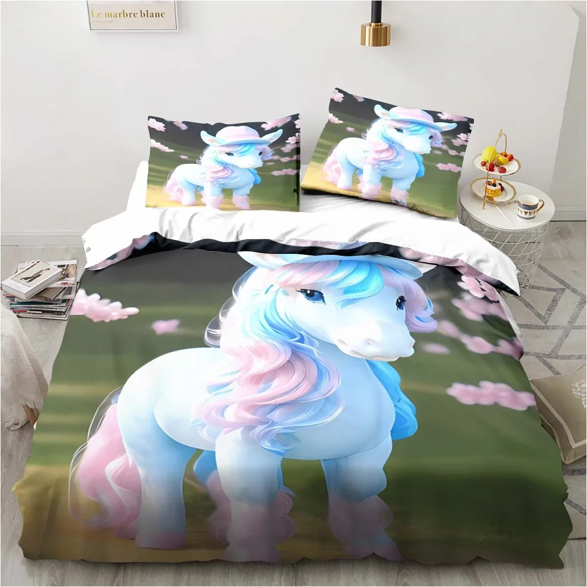 Animal horse printing set pillowcase duvet cover unicorn pattern bedroom bedding child room bed cover set luxury birthday gift