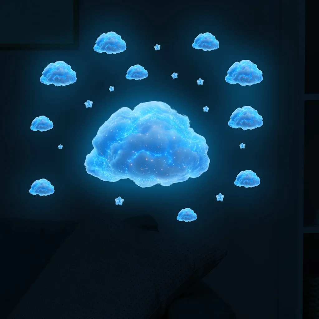 Luminous Blue Cute Clouds And Stars Wall Stickers Glow In The Dark For Children's Room Fluorescent Decals  Home Decoration
