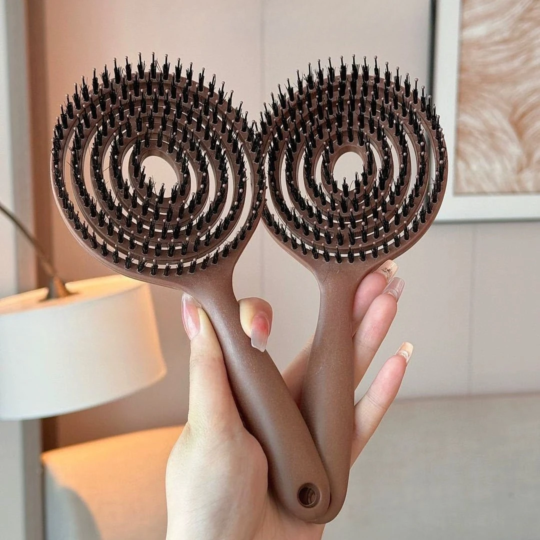 

Boar Bristle Detangling Hair Brush Women Scalp Massage Comb Hollow Out Wet Curly Hair Comb Barber Hairdressing Styling Tools