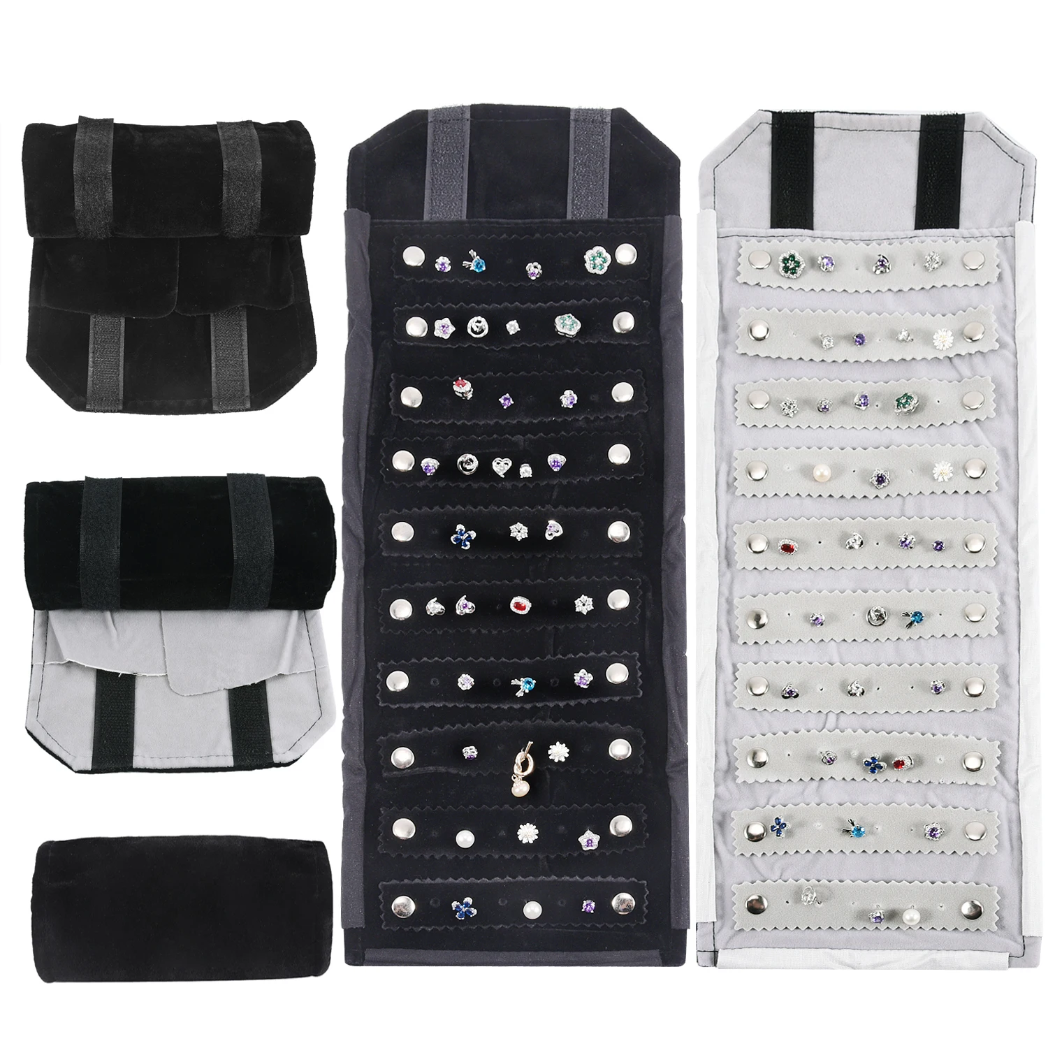 Superior Velvet Jewelry Travel Roll Bag Foldable Earrings Eardrop Display Holder Storage Organizer Portable Earring Studs Roller