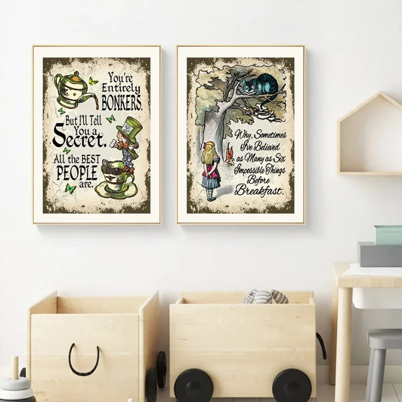 Vintage Alice Girl in Wonderland Fairy Tale Book Posters and Prints Canvas Printing Wall Art Picture for Kids Room Nursery Decor