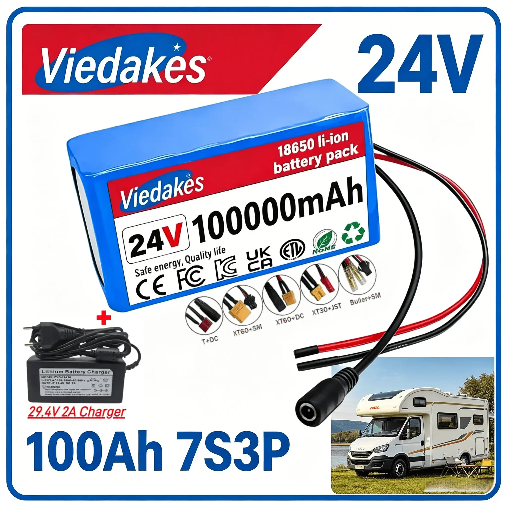 

VIEDAKES 24V 7S3P 80Ah Li-ion Battery with 29.4V 2A Charger Set, BMS Protection Design for Sprayer and Daily Mobility Tools