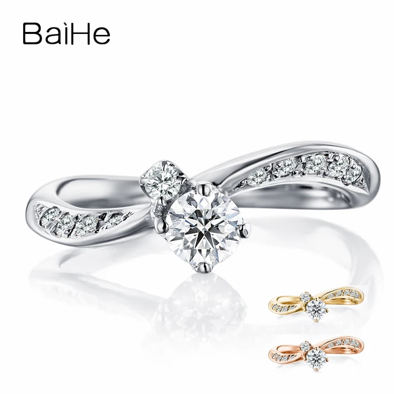 

BAIHE Solid 18K White Gold 0.20ct Round FG/SI Natural Diamond Ring Women Men Fine Jewelry Cute/Romantic Vintage Anillo Diamantes