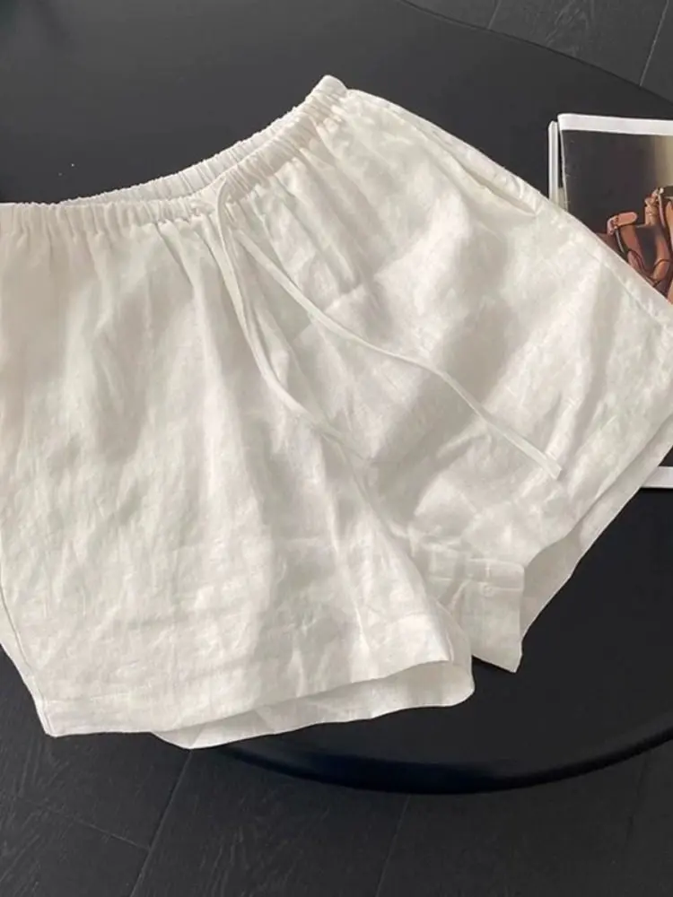 

Белые льняные свободные брюки с широкими штанинами для женщин, новинка ранней весны 2026 года, утягивающие, с эластичной талией, повседневные брюки