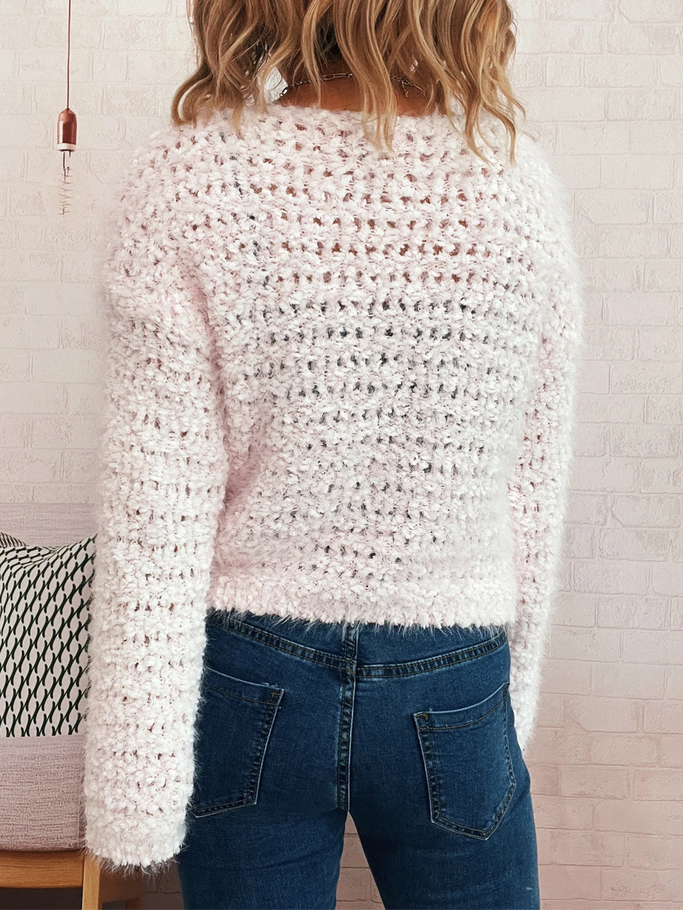 Herfst Winter Trui met lange mouwen Ronde hals Fit Body Pendelstijl Damesmode Top Rechte buismouwen Decoraties Geen