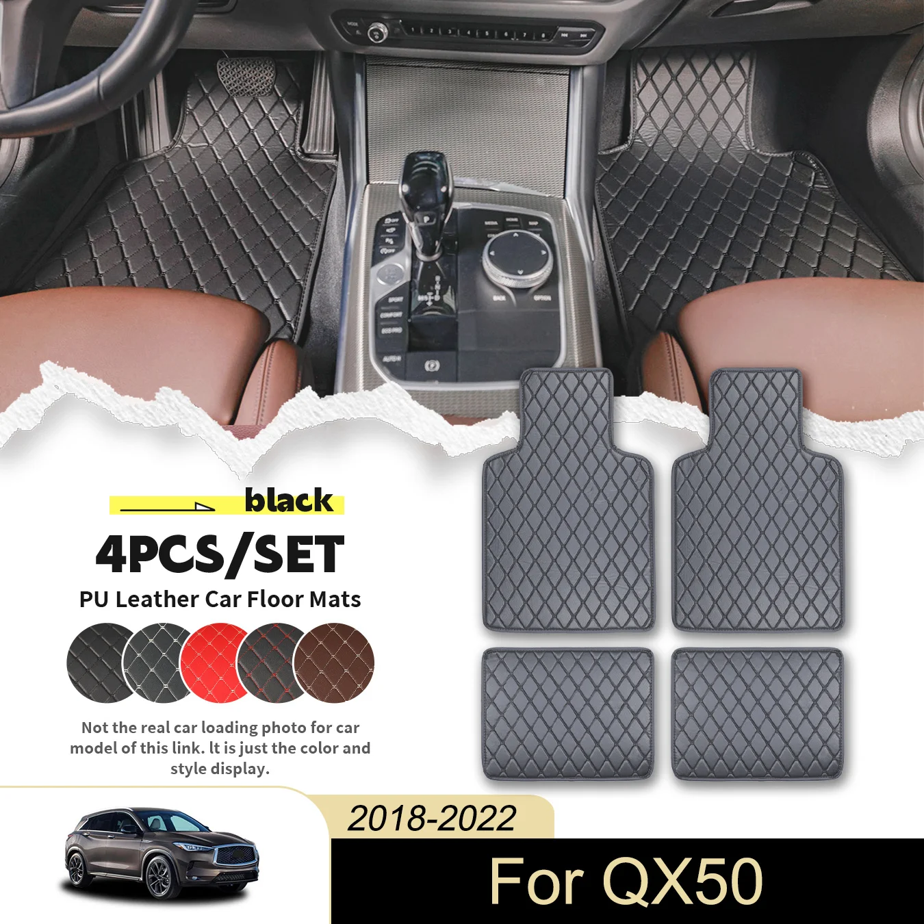 

4pcs Universal Car Floor Mats For Infiniti For QX50 2018-2022 PU Leather Waterproof and Stain Resistant, Easy to Clean