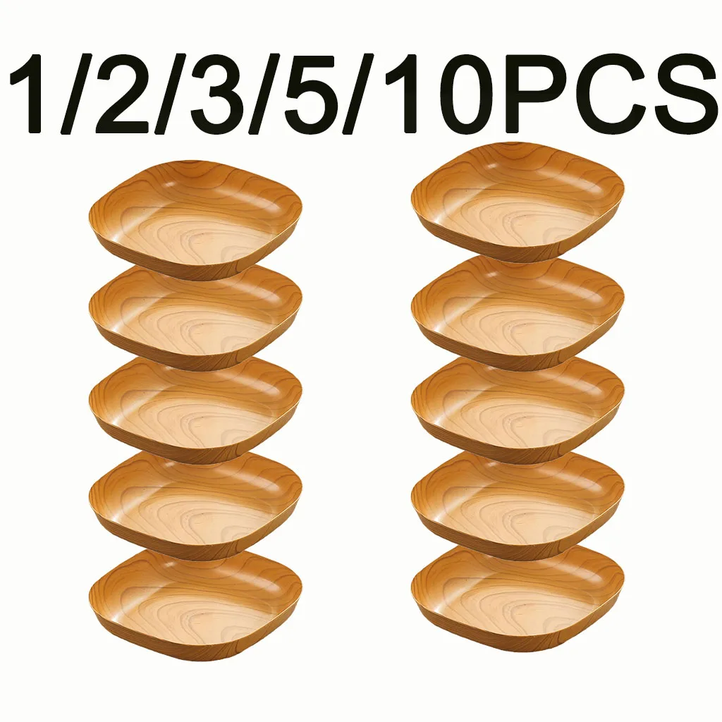 1/2/3/5/10PCS Japanese-style Plastic Dish Simple Imitation Wood Grain Bone Spitting Dish Household Food Grade Fruit Bowl