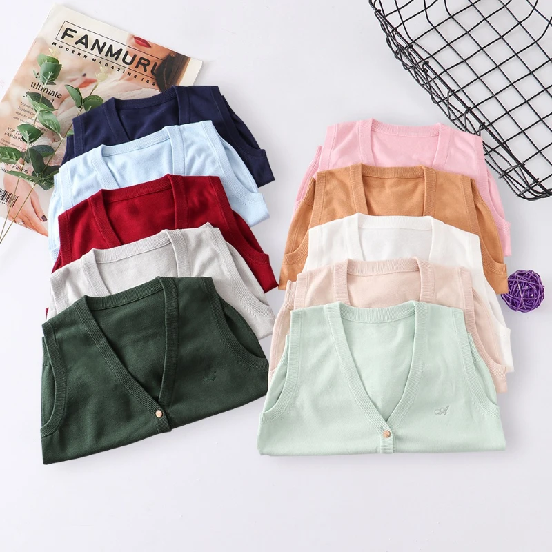 Fashionable and Comfortable Tea Vast Love College Japanese Students Knitted Sweater Undershirt Cardigan Sleeveless Thin Section