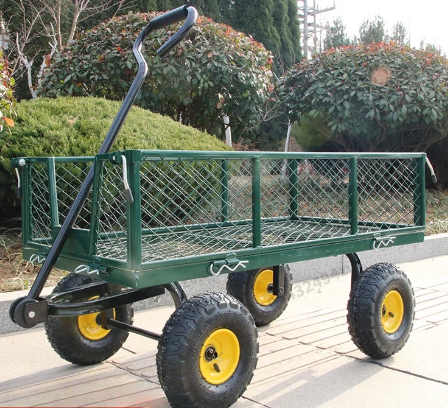 Barrow Outdoor Steel Folding Cart Beach Wagon CartGarden Wagon Trolley Household Courtyard Camping Lawn 4 Whee
