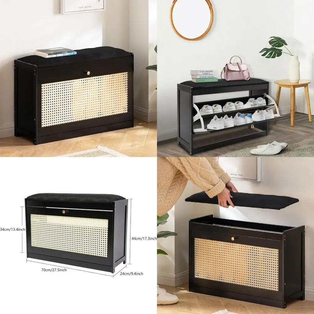 

Скамья для хранения обуви в прихожей с подушкой и откидными ящиками, компактная полка для обуви для прихожей