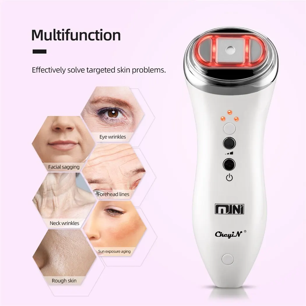 Mini HIFU ultra-som vibração rosto pele aperto máquina, portátil RF rosto levantamento dispositivo, anti-envelhecimento facial Toning dispositivo