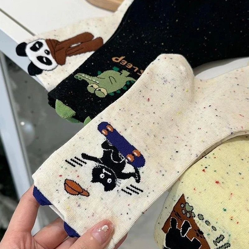 Cartoon Animals Socks Cute Cat Crocodile Panda Mid-tube Socks Breathable Casual Socks Sweat Absorption Sports College Style Sock