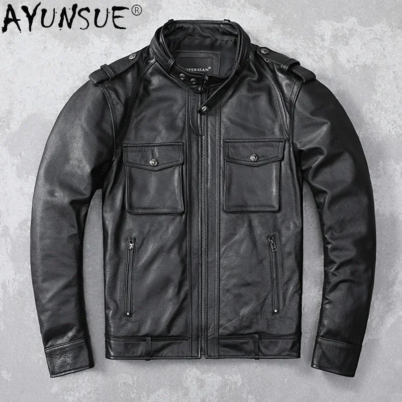 Ayunsue Nieuwe Herfst Echte Koe Leren Jas Mannen Lente Motorjas Kraag Heren Kleding Chaquetas Hombre Wpy4413