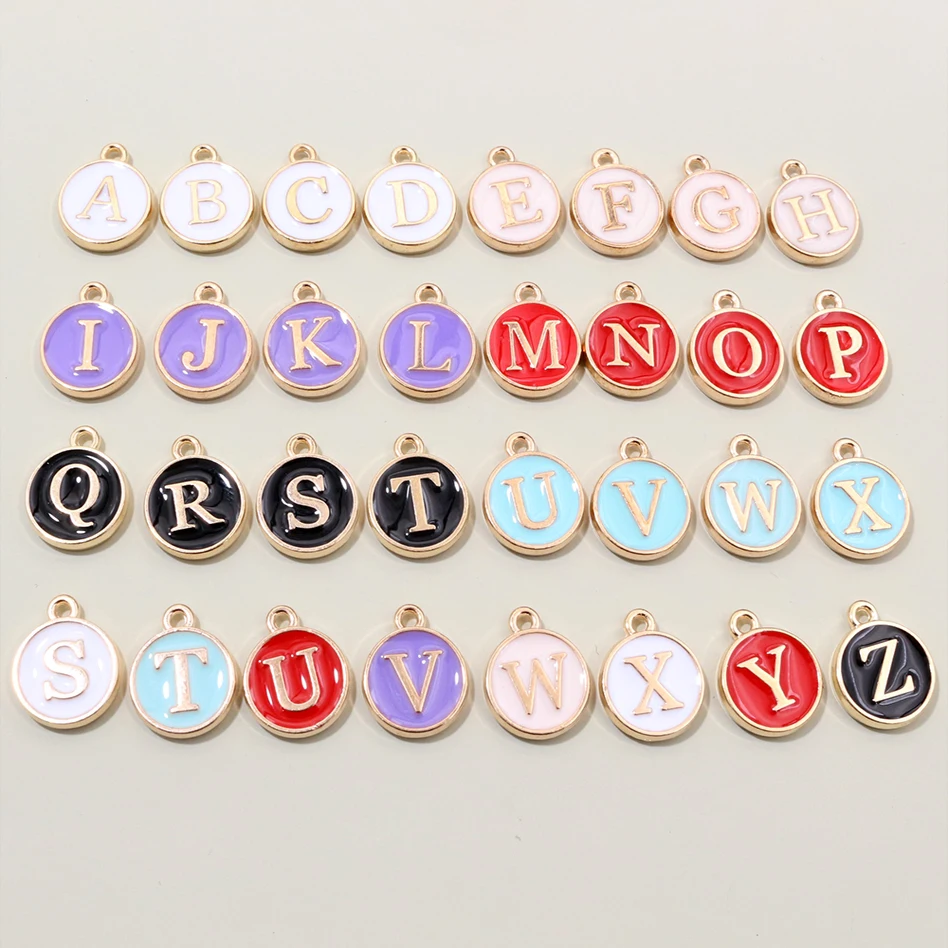 26pcs 12x14mm A-Z Letter Charms Enamel Alphabet Initial Letter Charms Pendant Handmade DIY Bracelet Jewelry Making Accessories