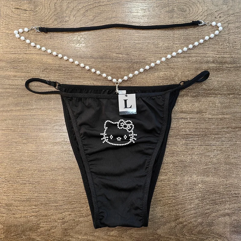 

Cartoon Pattern Crystal Diamond HelloKitty Sexy Metal Waist Chain Quality for Women Dark Pure Desire Erotic Ice Silk Underwear