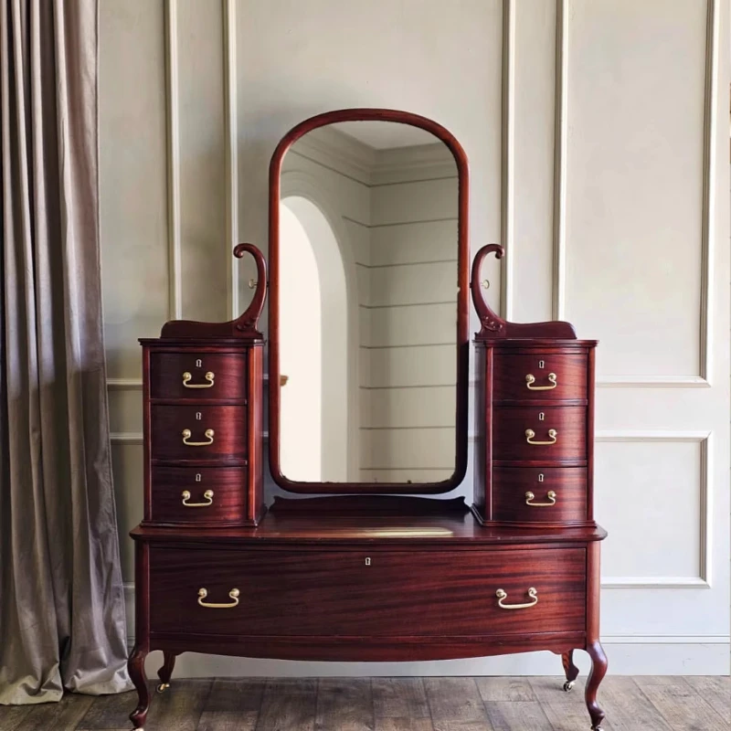 Retro solid wood engraved dresser bedroom home with mirror cabinet integrated cabinet