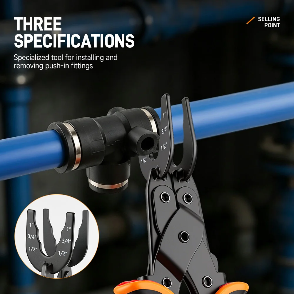 LOZLIN Push Fit Disconnect Pliers 1/2 3/4 1 Inch Push to Connect Fitting Removal Tool for PEX Copper Brass Pipe Plumbing Repair