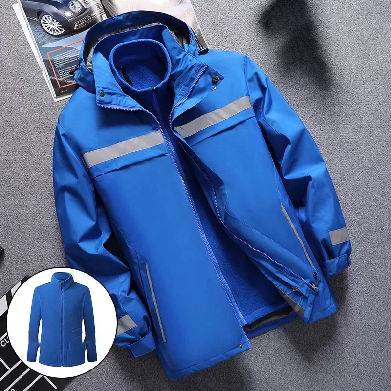 Reflective Jacket Waterproof and Warm with Dechable Fleece Linner 3 in 1 Hi Vis Windproof Workwear Jacket Men for Winter L-7XL