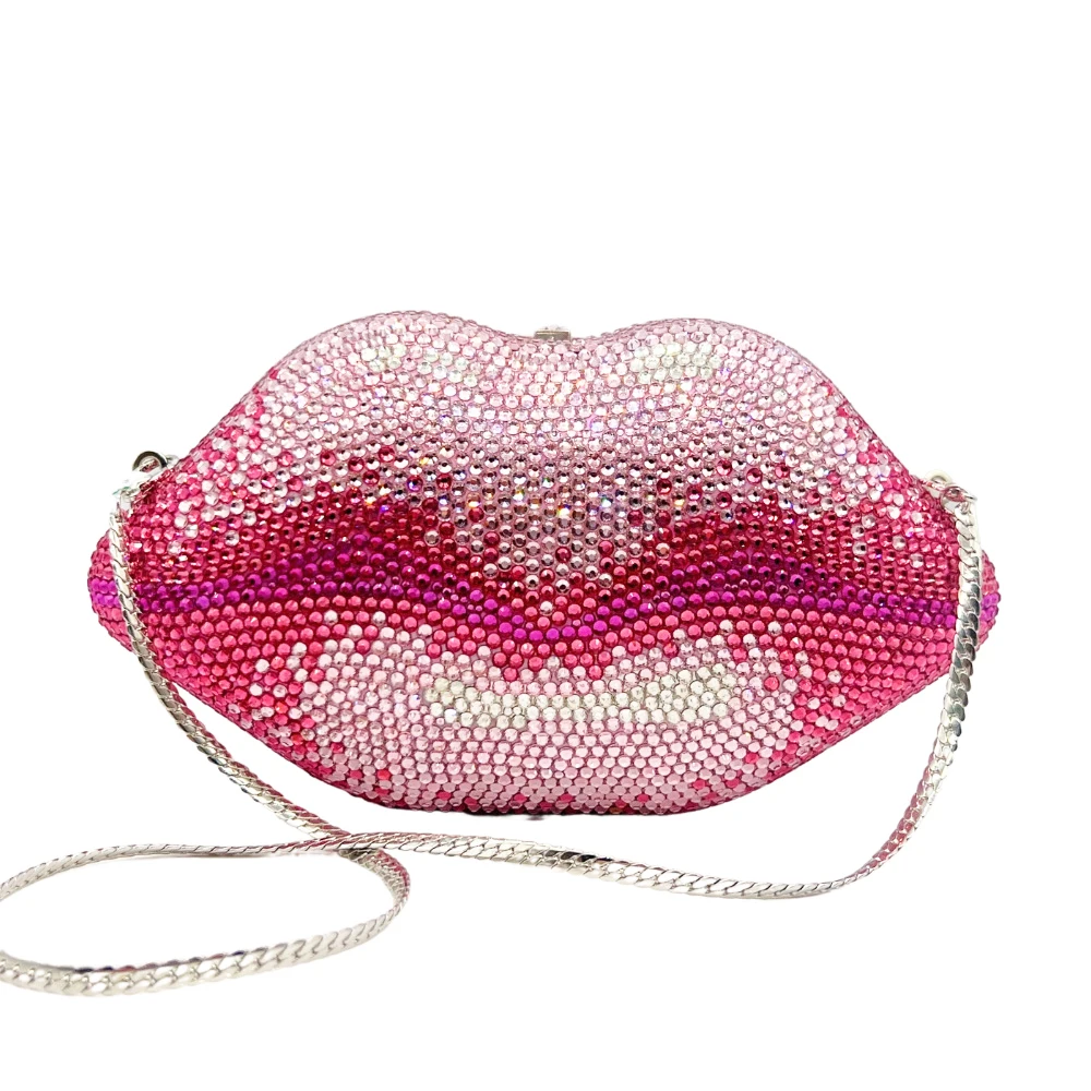 Mouth-Shaped Little Crystal Evening Bags Full Rhinestone Dinner Purse Bags For Women Bridesmaid Handbags Luxury Lady Diamond