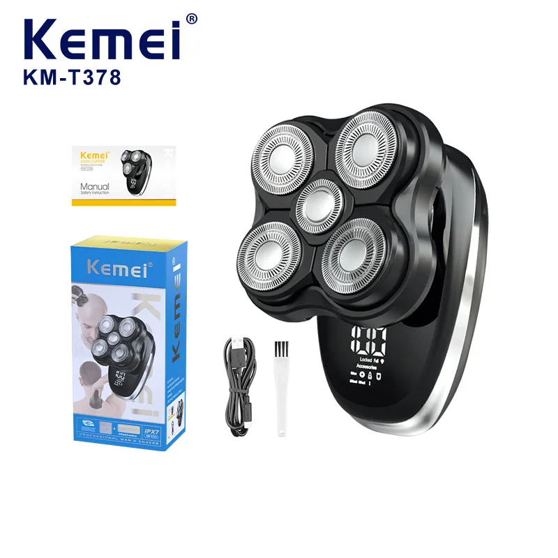 Kemei T378 Electric Head Shavers for Bald Men Professional 10000 RPM Cordless USB Rechargeable Razors Shaver Machine for Head