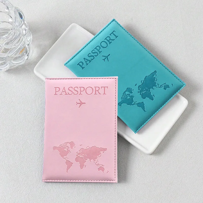

World Map Travel Passport Case PU Leather Passport Cover For Men & Women Organizer - Protective Card Holder ID Document Covers