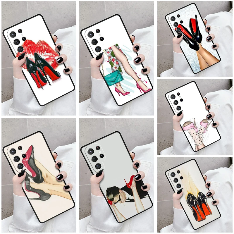 Phone Case For Samsung Galaxy S24 S23 S21fe S22 Ultra Plus Note 10 20 S8 S9 S10 Cover High Heels Girl Fashion