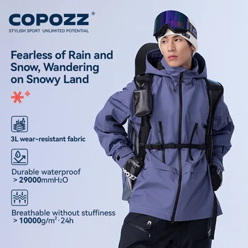 COPOZZ Skijacke für Damen und Herren, mit Kapuze, Skibekleidung, winddicht, Winteroverall, Kapuzenpullover, wasserdicht, Outdoor-Sportbekleidung, Snowboard