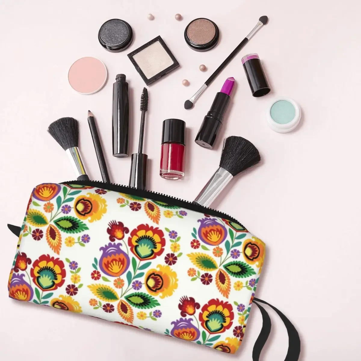 Polish Folk Flowers Travel Cosmetic Bag Poland Floral Art Makeup Toiletry Organizer Ladies Beauty Storage Bags Dopp Kit Case Box image 3