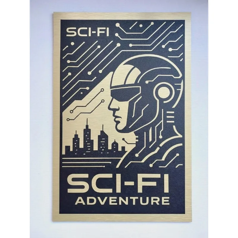 SCI-FI Wall Sign Brushed Gold Aluminum Plaque Home Theater for Movie Room and Media Room Premium Cinema Room Decor