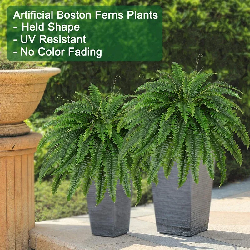 1 Stück Künstlicher Boston-Farn 60CM Kunstpflanze für Heim-Deko Garten Hochzeitsdekoration Outdoor Topfpflanze Veranda-Deko – Detail 4