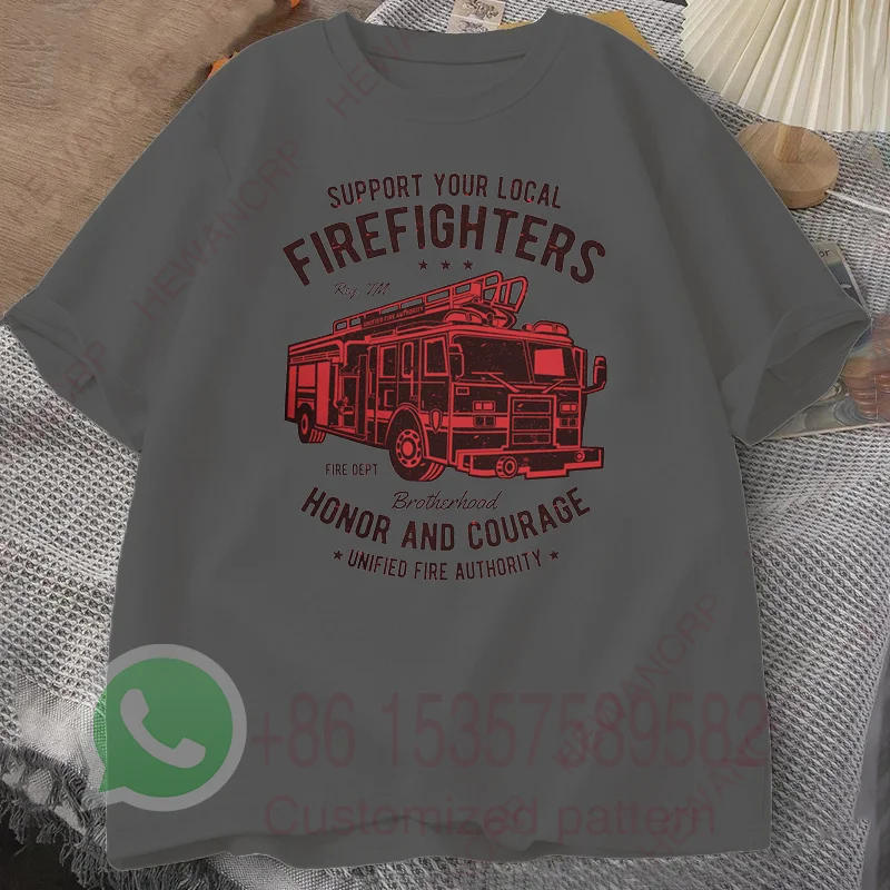 Firefighter Fire Department Fire Truck Men's T-Shirt Tracksuit Summer Casual Sportswear Round Neck Short-sleeved Cotton Pullover