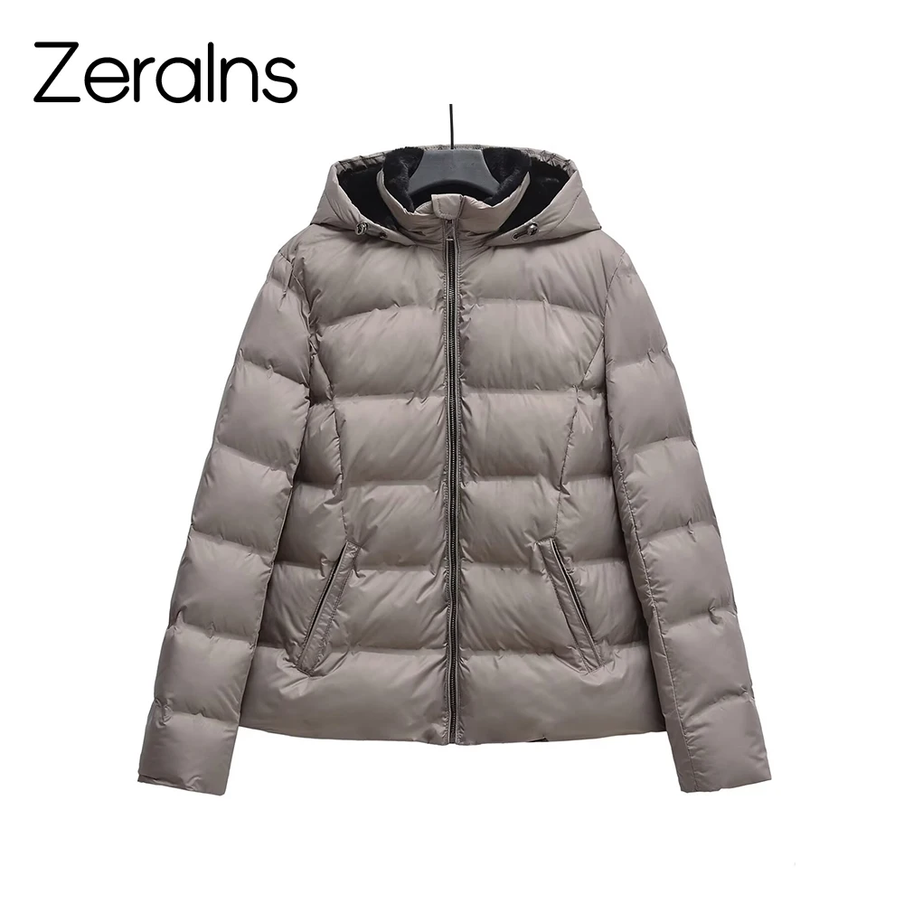 ZERAINS Winter Nieuwe vrouwen Veelzijdige Casual Naadloze Geperste Lijm Vakmanschap Katoen Gewaad Kap Dikke Jas Korte Jas