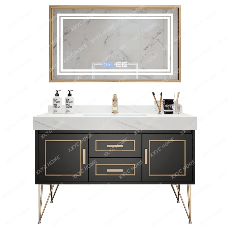 

Nordic Smart Solid Wood Bathroom Cabinet Combination Bathroom Marble Sink Wash Face Light Luxury Bathroom Wash Inter-Platform