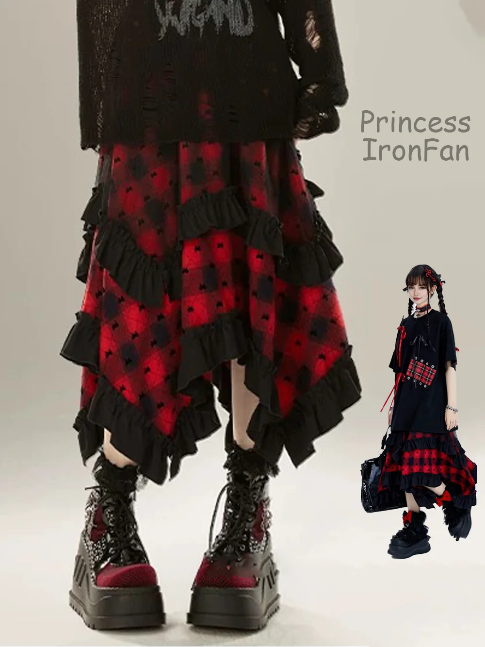 

Women y2k Coquette Gothic style Dark Red Plaid Skirts Kawaii Cutecore Lolita emo Clothes Japanese 2000s Gyaru Burgundy Christmas