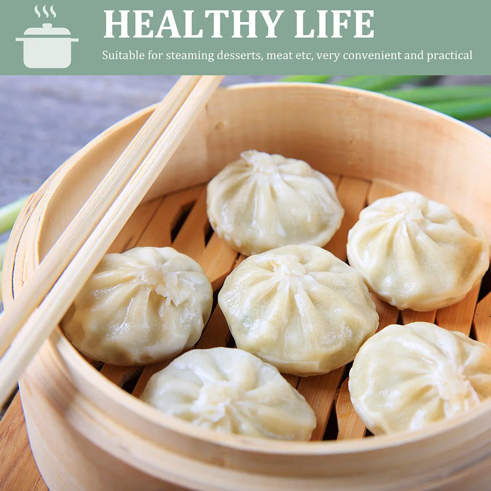 

Bamboo Steamer 22cm Basket with Lid for Kitchen Cooking Dumplings Vegetables Rice Practical High Temperature Resistance
