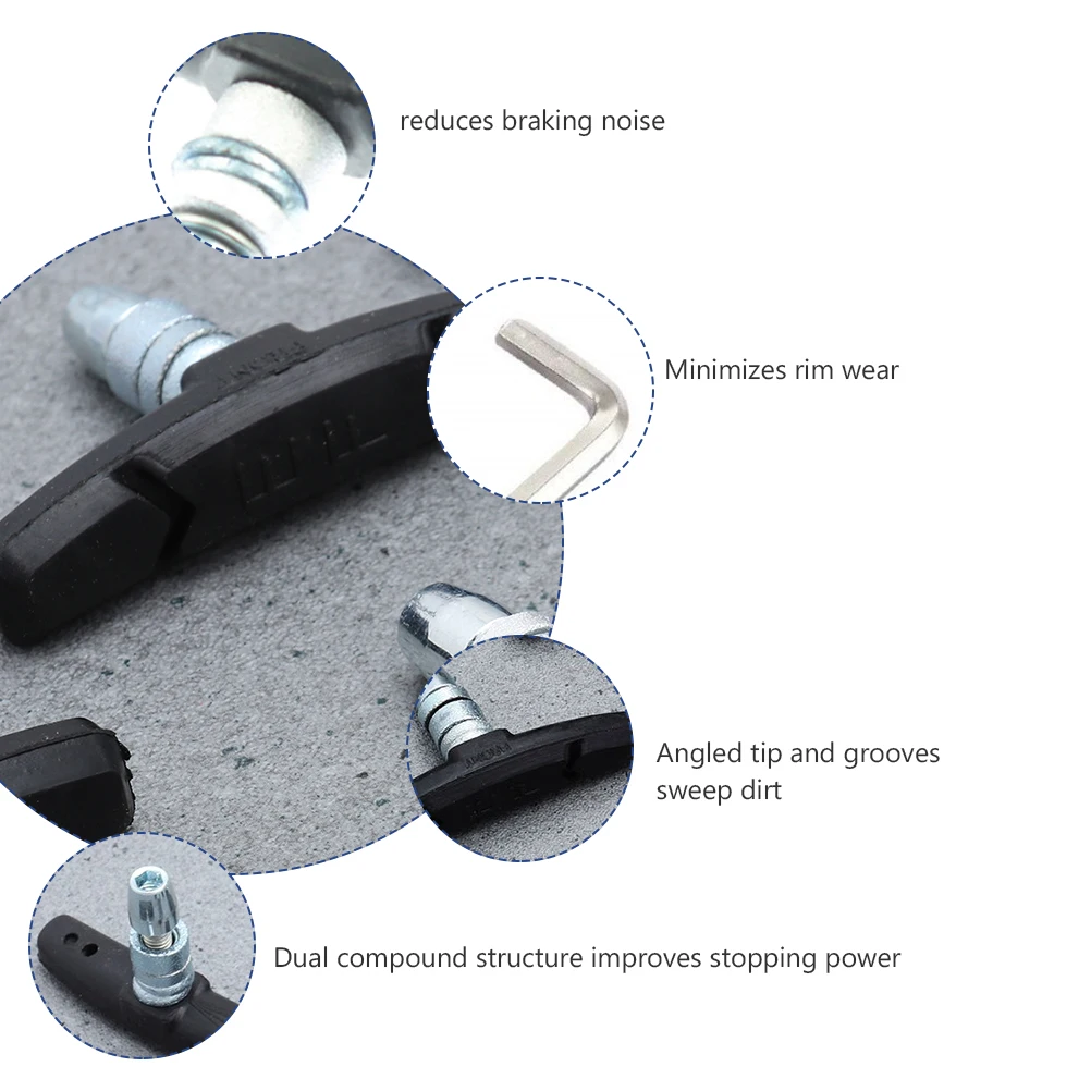 

2pcs V Bike Brake Pads Brake Pads For Road Bike Durable Synthetic Fiber Silent Grooved Design for Road Bikes No Skid