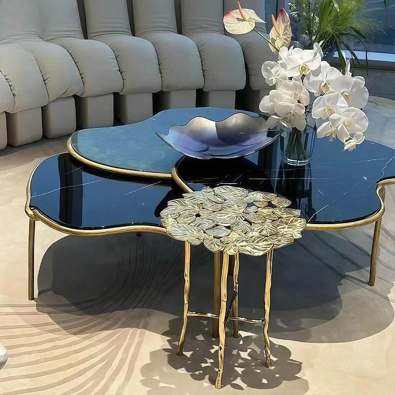 

Designer luxury art brass edge table, villa mansion living room high-end special-shaped creative corner table
