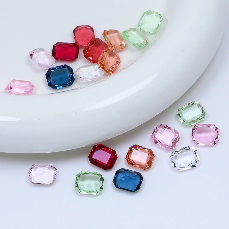 10x8mm Rectangular Octagon Transparent Nail Crystal Decoration for women\'s Clothing and Beads for Needlework DIY