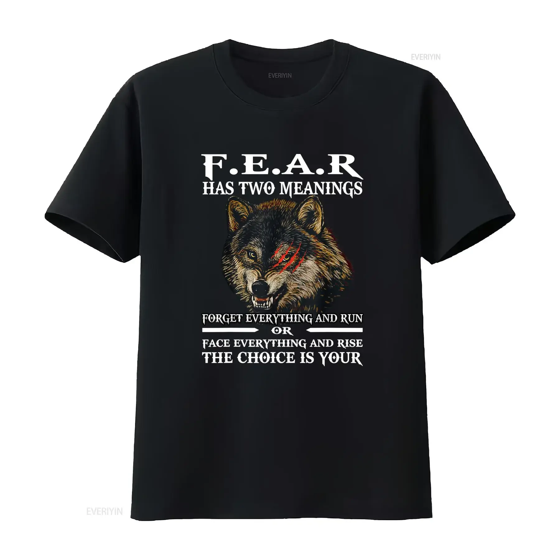Men's Fear Wolf T Shirt with Fierce Head Text Print 100 Cotton Loose Fit Crew Neck Black White Bold StatemenT for Casual