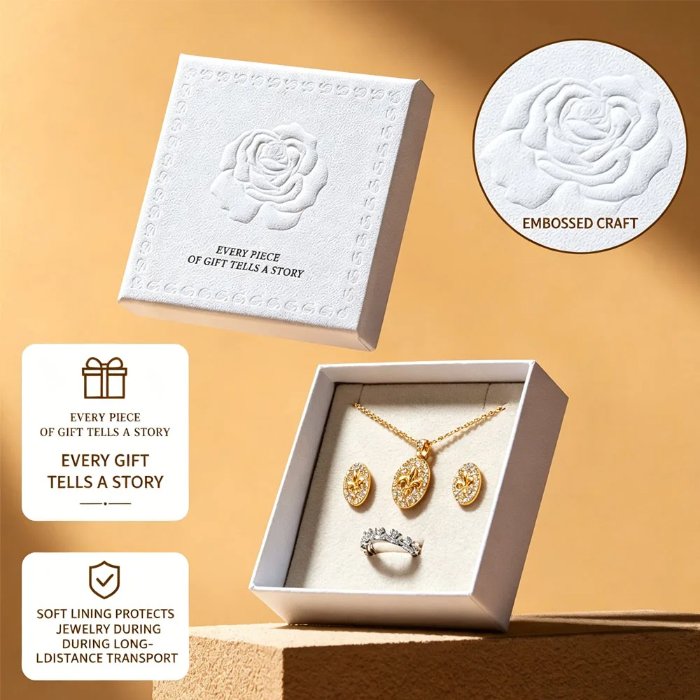 24 Stück Schmuckboxen mit geprägtem Rosenmuster auf dem Deckel, für Ohrstecker, Ringe, Armbänder, Anhänger, Halsketten, zur Aufbewahrung und Organisation. – Detail 4