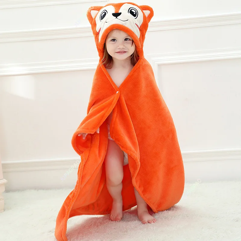 Cartoon Animal Baby Bath Towel Newborn Girl Boy Wrap Blanket Absorbent Baby Bathrobe Hooded Coral Fleece Bath Towels 0-12 Months