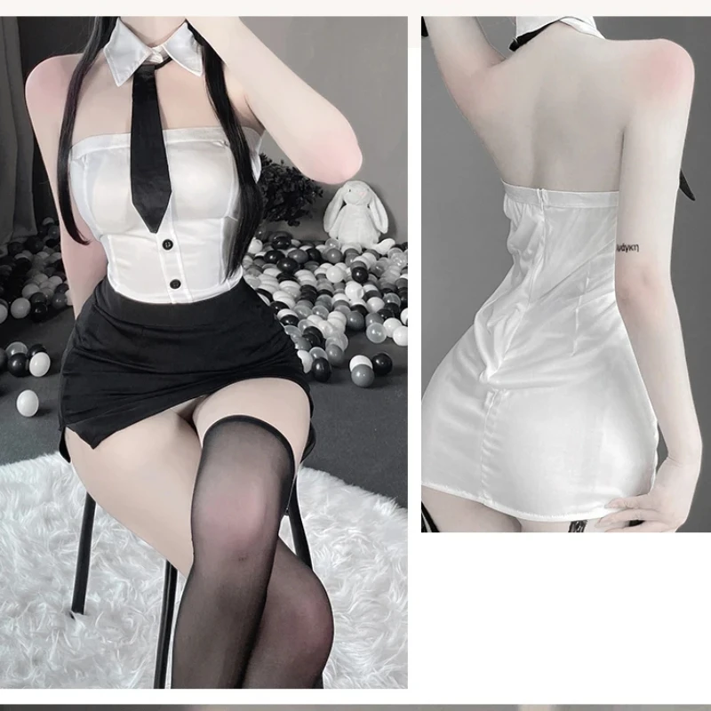 Plus Size Miss Secretary Costume Lingerie Teacher Cosplay Tube Top Mini Skirt Office Lady Uniform Nightclub Sex Game Outfits