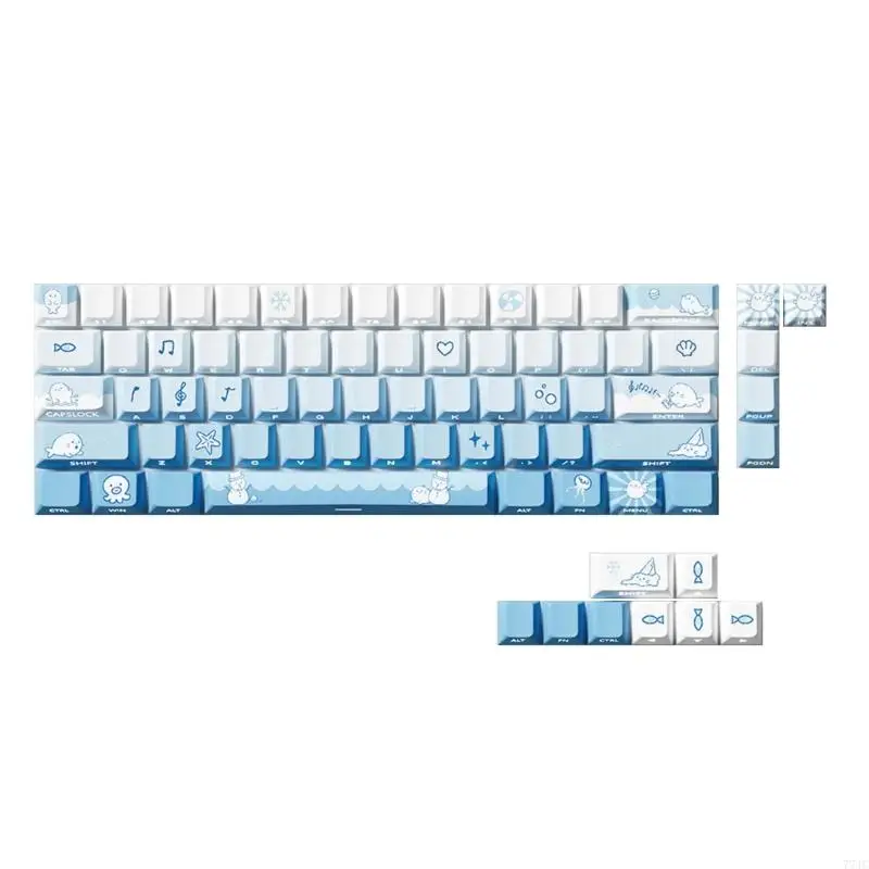74 Backlit Keycaps PBT Snow Seal Theme Side Printed for Mechanical Keyboards 77JC