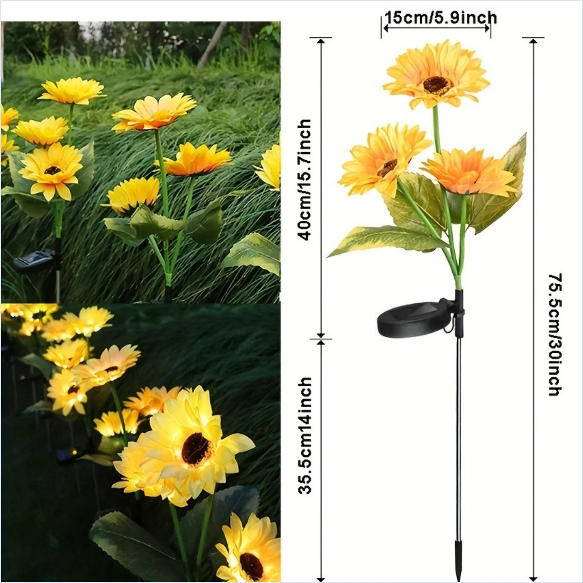 1pc LED Three-head Solar Simulation Sunflower Flower Light Waterproof Rainproof Windproof Sun Protection Solar Light