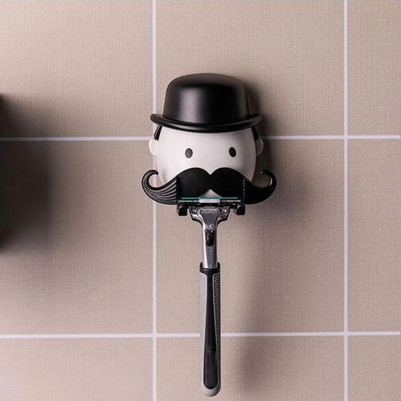 Wall Razor Beard Shaver Holder Storage Moustache Shape Plastic Bathroom Washroom Sucker Storage Rack Organizer Suction Cup Hook