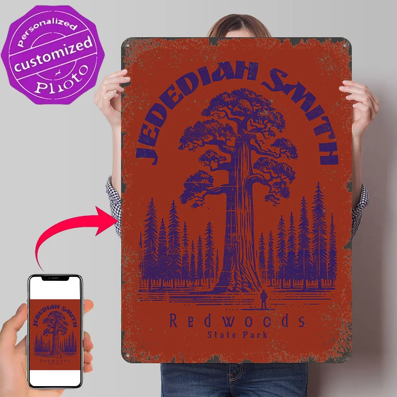Jedediah Smith Redwoods State Park California 3D Texture Printed Poster Custom Vintage Metal Tin Plate Sign for Wall Art Decor