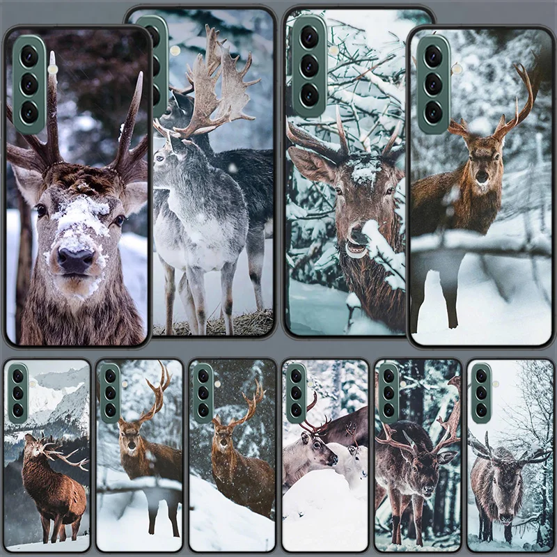 Snow Scene of Animal Elk Phone Case For Samsung A15 A25 A35 A55 Galaxy A05S A03 A03S A02S A71 A51 A41 A31 A21 A11 A70S A50S A30S