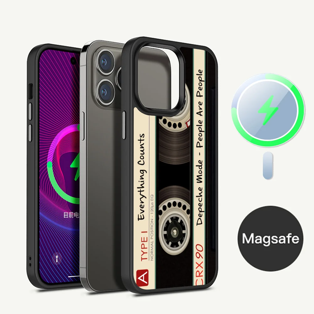 Mixtape Vintage Magnetic Tape Cassette Audio Tape Phone Case Magnetic Case For iPhone 14 13 12 11 15 Pro Max Plus Mini For Magsa